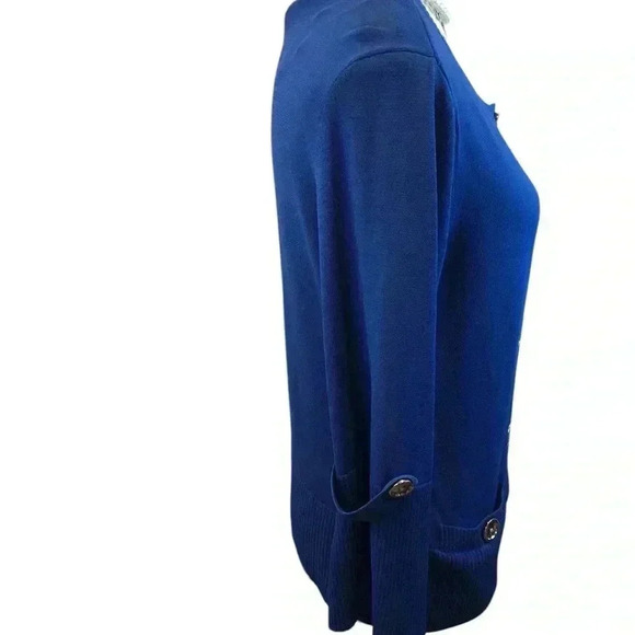 Anne Klein Large Royal Blue Knit Sweater Button Front Large Buttons 3/4 Sleeve - Picture 2 of 8